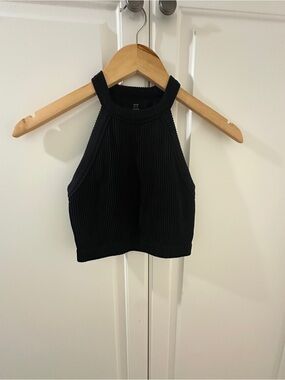 aerie Black Ribbed Halter Crop Top